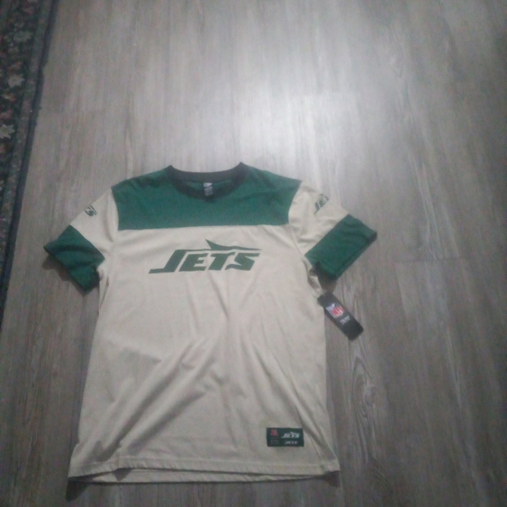 Nfl Team Apparel Mens Jersey Shirt Jets Size Large Color Green And Off White NWT
